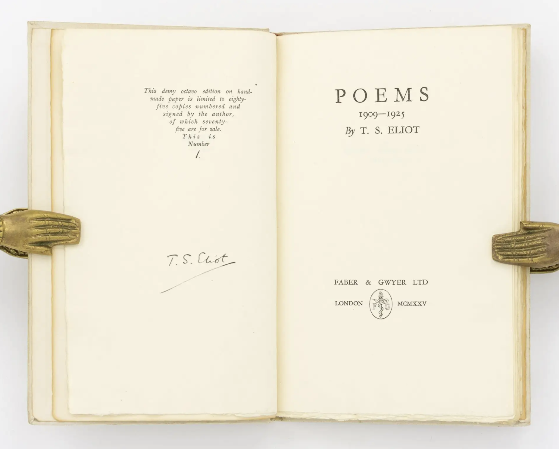 Eliot - Poems 1909-1925 - Signed - No. 1 - 1 - 1