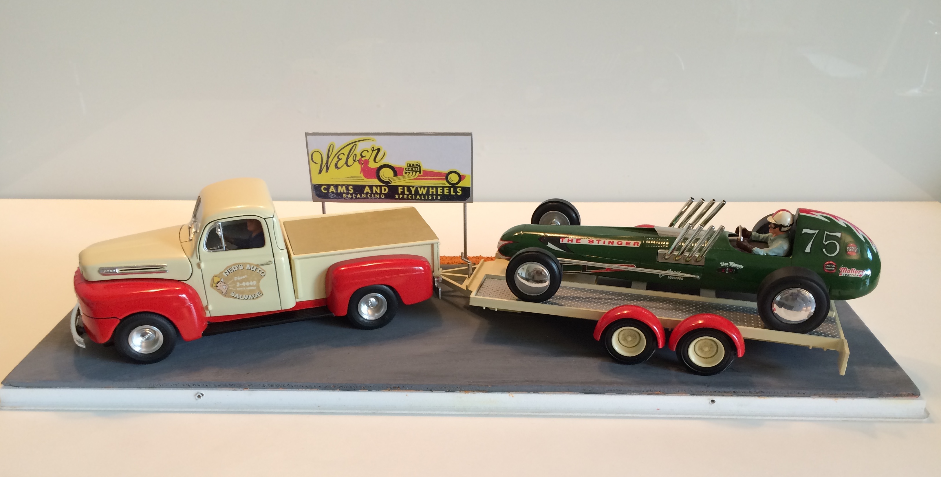 Ford 1950 F1 Pickup Truck with Trailer and No. 75 Dragster - 1